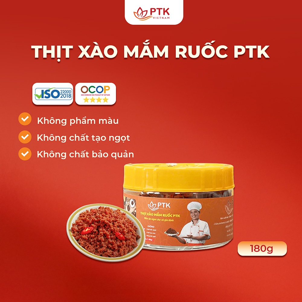Thịt Xào Mắm Ruốc PTK hộp 180gr (Vị cay nhẹ) - Đặc Sản Việt Nam - Đạt chuẩn ISO, OCOP