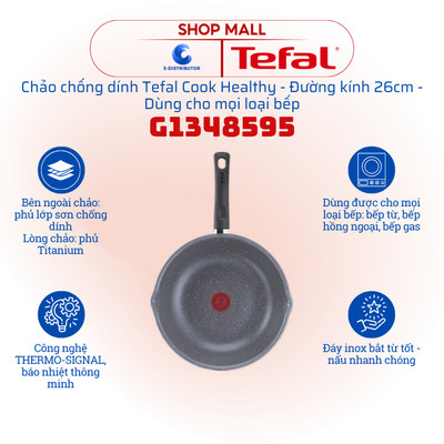 [HỎA TỐC] Chảo chống dính Tefal Cook Healthy G1348595 - Đường kính 26cm - Dùng cho mọi loại bếp