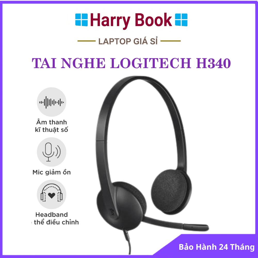 TAI NGHE LOGITECH H340 USB CHÍNH HÃNG CÓ MIC CHỐNG ỒN - TAI NGHE HỌC ONLINE, LÀM VIỆC - BH 24 THÁNG