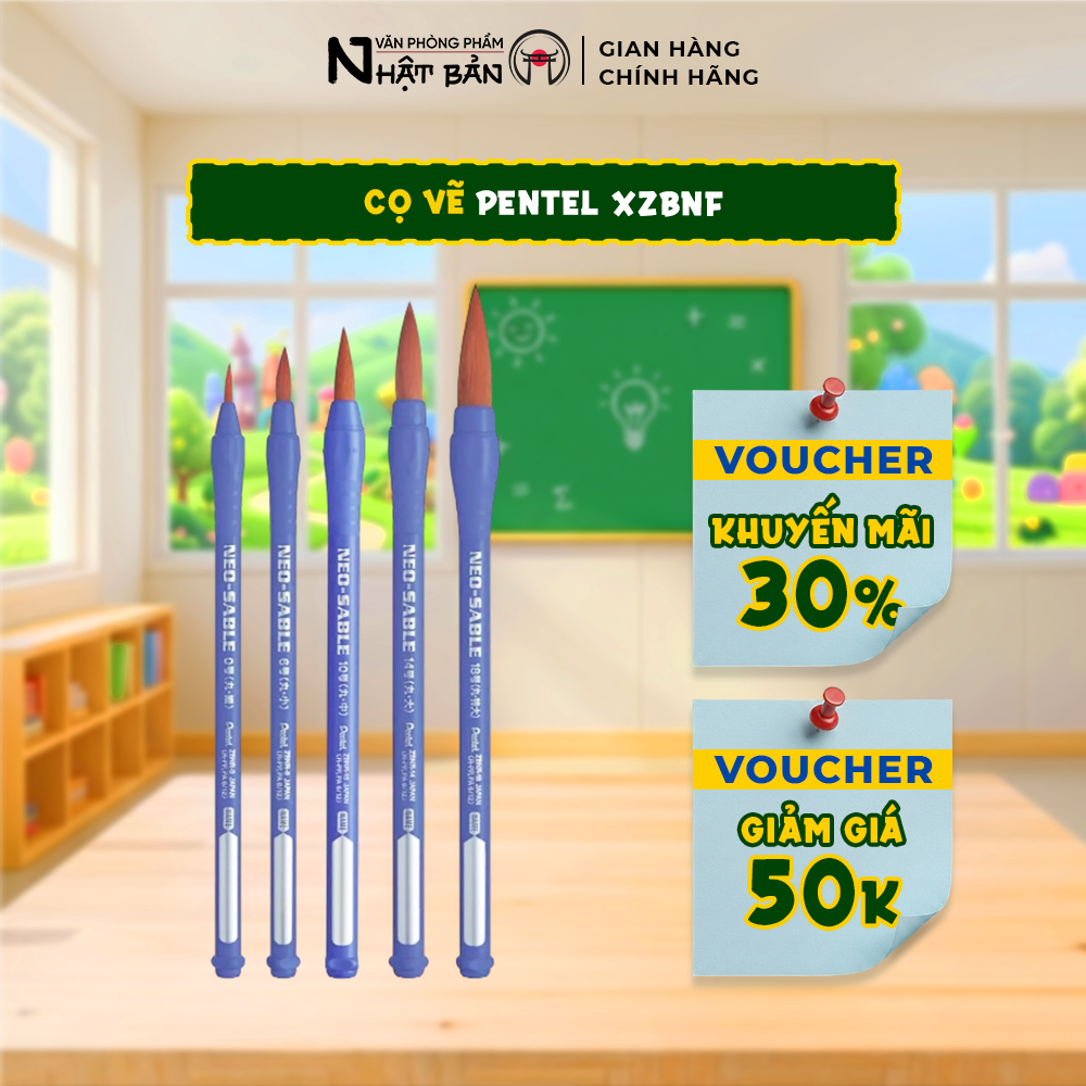 Cọ vẽ Pentel XZBNF cọ vẽ màu nước Nylon Neo Sable mềm mịn giữ nước tốt