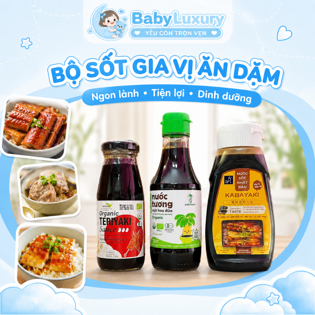 Sốt Gia Vị Ăn Dặm Cho Bé Từ 12 Tháng: Sốt Teriyaki - Sốt Kabayaki - Nước tương Sokfarm