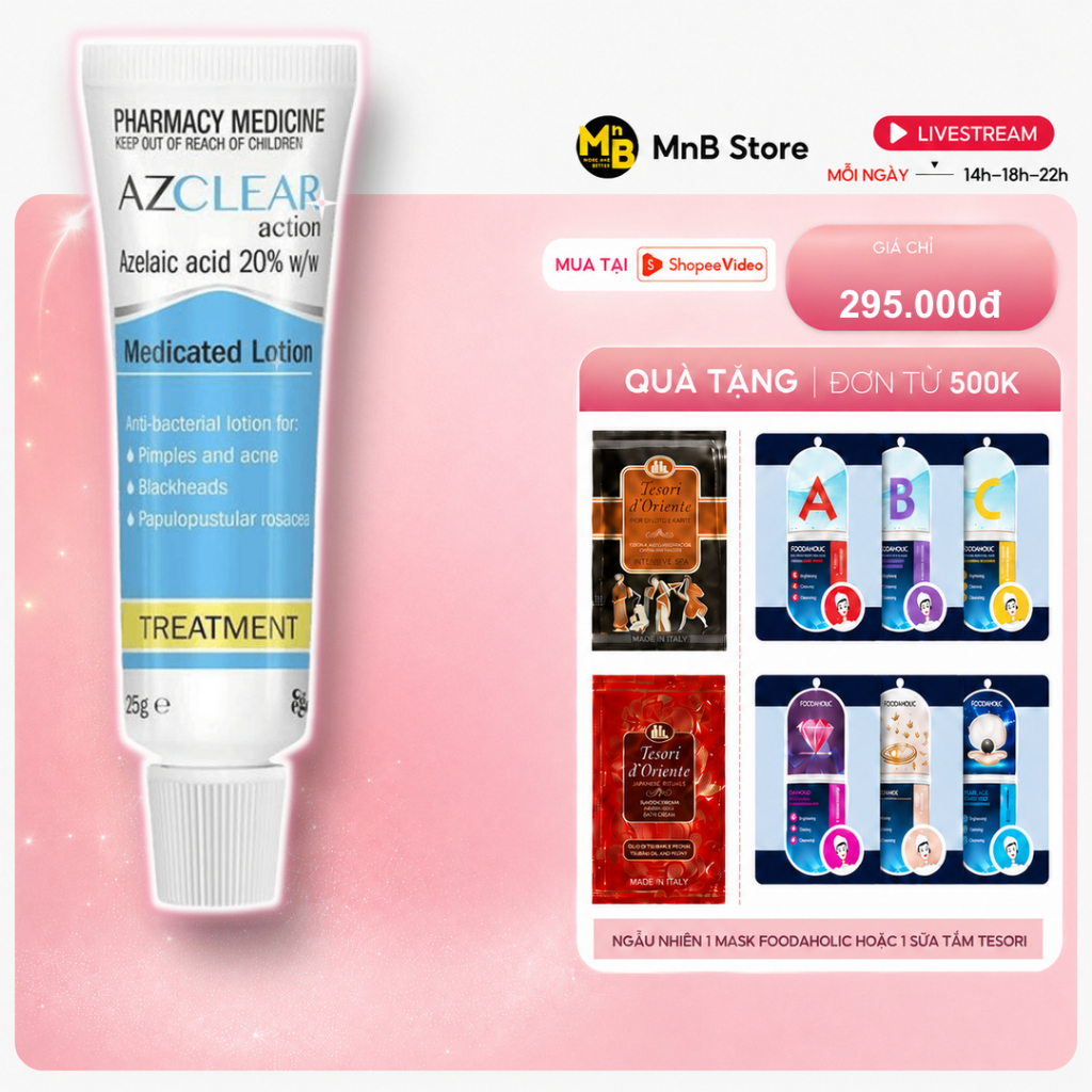 Kem mụn Azclear 20% Azelaic Acid làm mờ thâm và giảm mụn lành tính 25g