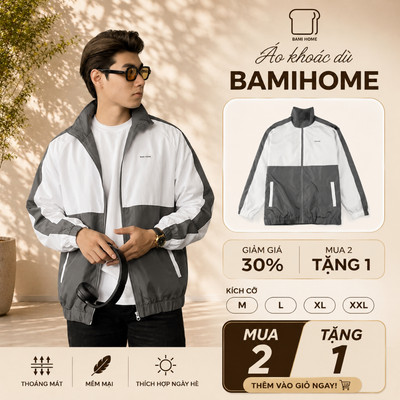 Áo khoác nam unisex cổ đứng vải dù 2 lớp BAMIHOME, Áo khoác dù đi mưa cản gió chống nắng AKD02