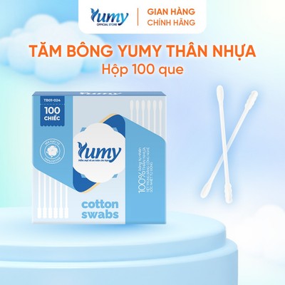Tăm bông YUMY thân nhựa 100 chiếc 2 đầu tròn - xoắn vệ sinh tai mũi đa năng hiệu quả (TB11_024)