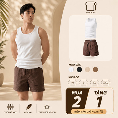 Set Đồ Tiết Kiệm Áo TankTop Thun Gân BAMIHOME Và Quần Đùi Dù Chống Thấm Thoải Mái Mùa Hè ATT05QB10