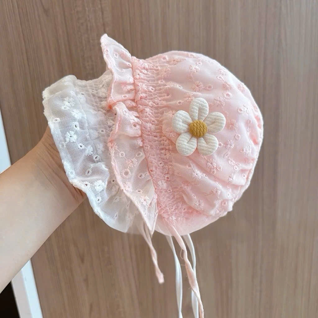 Mũ Ren Hoa 5 Cánh Buộc Dây Bé Gái MU320 MU385 - Mũ Bonnet Sơ Sinh 0-12 Tháng, Nón Công Chúa Vintage 