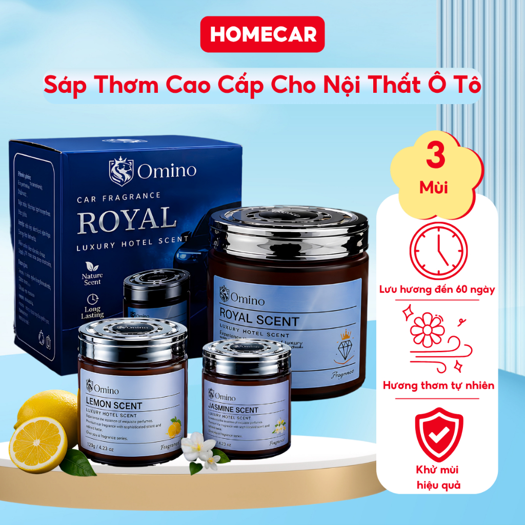 Sáp Thơm Ô Tô Omino Royal Lemon Jasmine Hương Thơm Sang Trọng Khử Mùi Hiệu Quả Lưu Hương 45-60 Ngày
