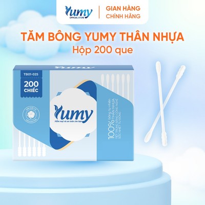 Tăm bông thân nhựa YUMY 200 que tăm bông 2 đầu tròn - xoắn đa năng hộp giấy tiện lợi (TB11_025)
