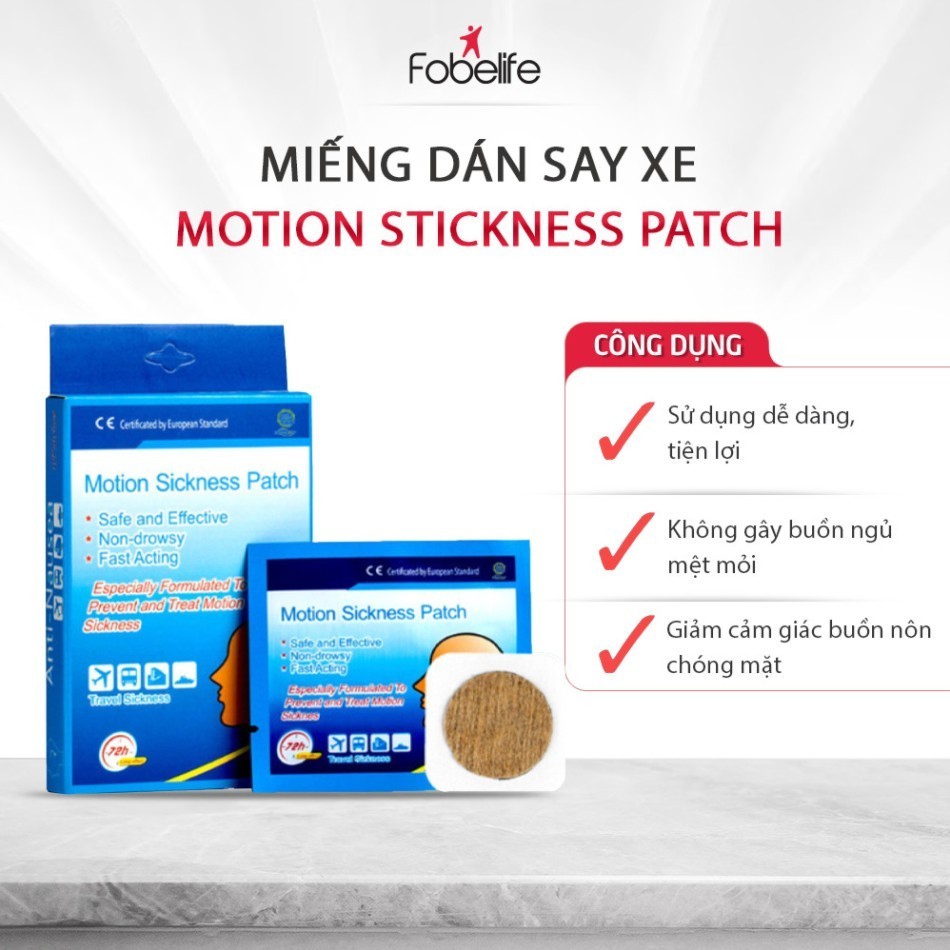 Miếng Dán Chống Say Xe Motion Sickness Patch Hộp 10 Miếng – Giảm Buồn Nôn, Chóng Mặt, An Toàn