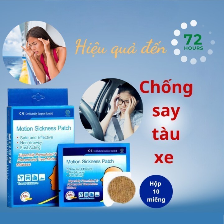 Miếng Dán Chống Say Xe Motion Sickness Patch Hộp 10 Miếng – Giảm Buồn Nôn, Chóng Mặt, An Toàn