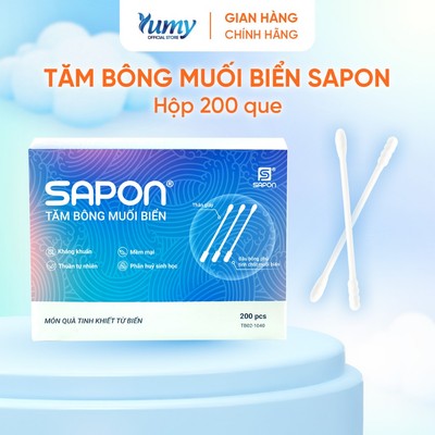 Tăm bông muối biển SAPON 200 que kháng khuẩn thân giấy dẻo dai an toàn vệ sinh tai mũi (TB02-104)