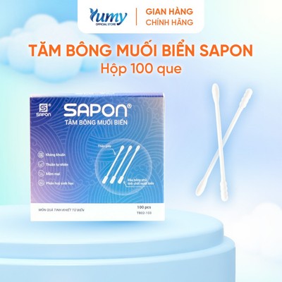 Tăm bông muối biển SAPON thân giấy dẻo dai an toàn 100 que bông mềm mịn thấm hút hiệu quả (TB02-103)