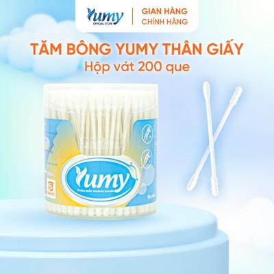 Tăm bông YUMY thân giấy dẻo dai đầu bông chắc chắn hộp vát 200 que vệ sinh tai mũi an toàn(TB01-626)