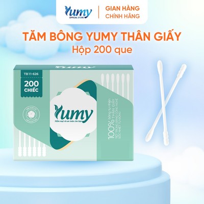 Tăm bông YUMY thân giấy cao cấp dẻo dai hộp 200 chiếc vệ sinh tai mũi an toàn tiện lợi (TB11_626)