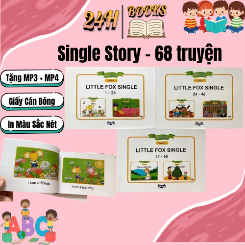 Bộ 3 Little Fox Single Stories level 1 giúp trẻ học từ vựng tiếng anh, Tặng AUDIO và VIDEO, dành cho