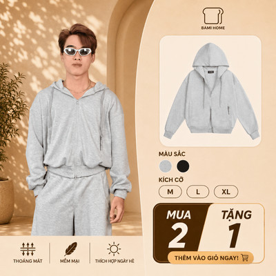 Áo Khoác Double Zip Hoodie Nam Nữ Bami Home, form Boxy Rộng Dày, Mũ To, Có Dây Kéo AHD04