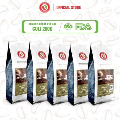 COMBO 5 GÓI Cà phê hạt Culi gói 200g (ST) - Rang mộc - Đắng đậm - Pha máy/pha phin - Copen Coffee
