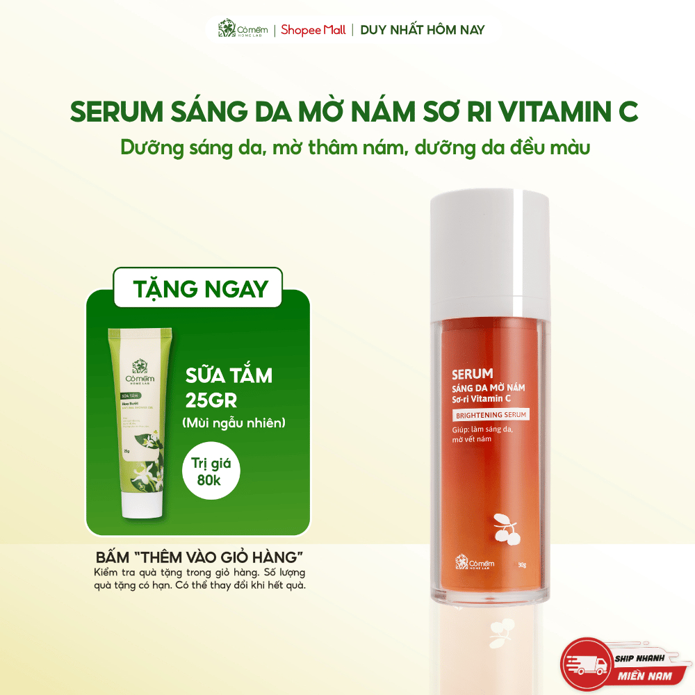 Serum Vitamin C chiết xuất Sơ-ri sáng da mờ nám tàn nhang Cỏ Mềm 30gr