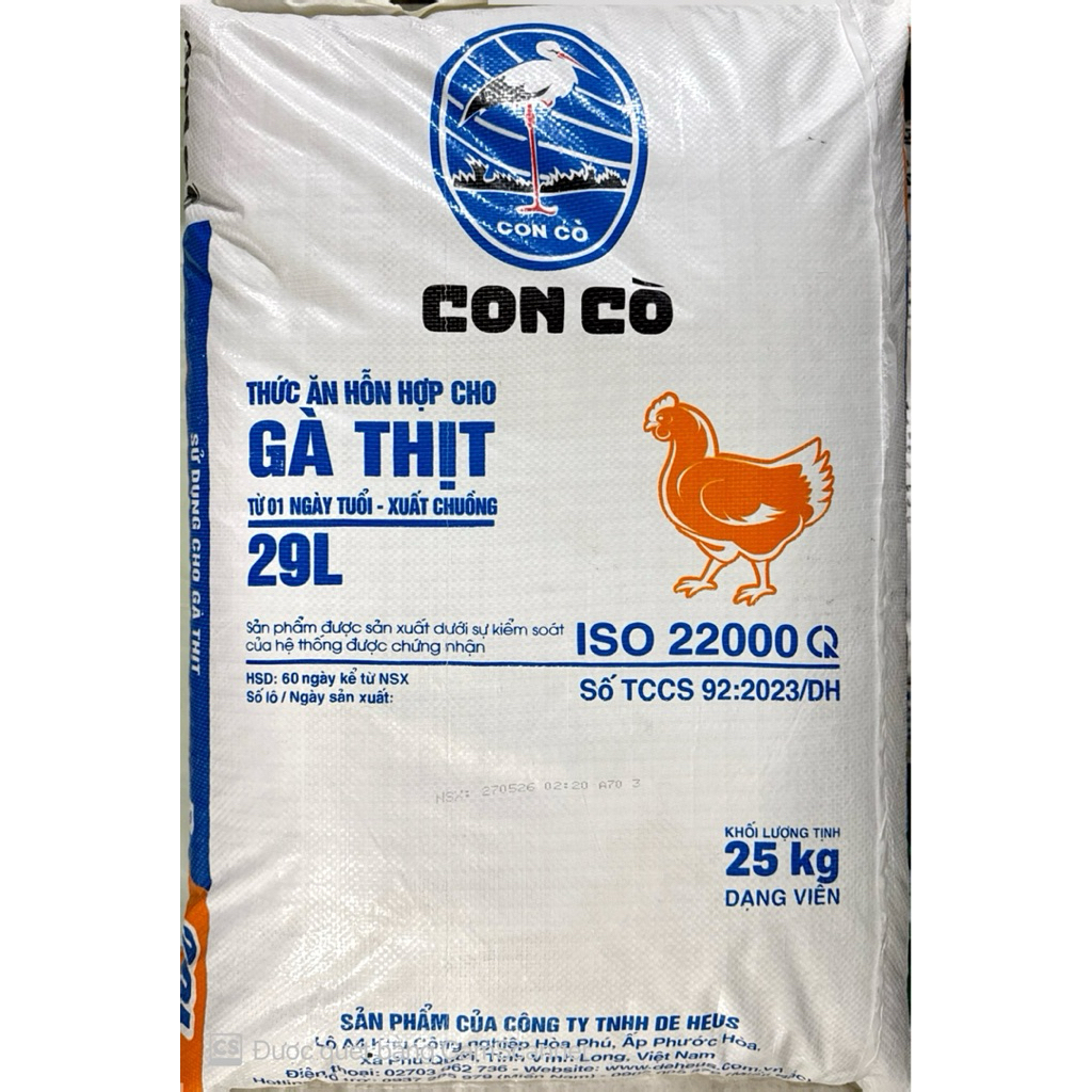 [25kg] Cám Con Cò mã 29L cho gà thịt từ 1 ngày tuổi đến xuất chuồng bao 25kg