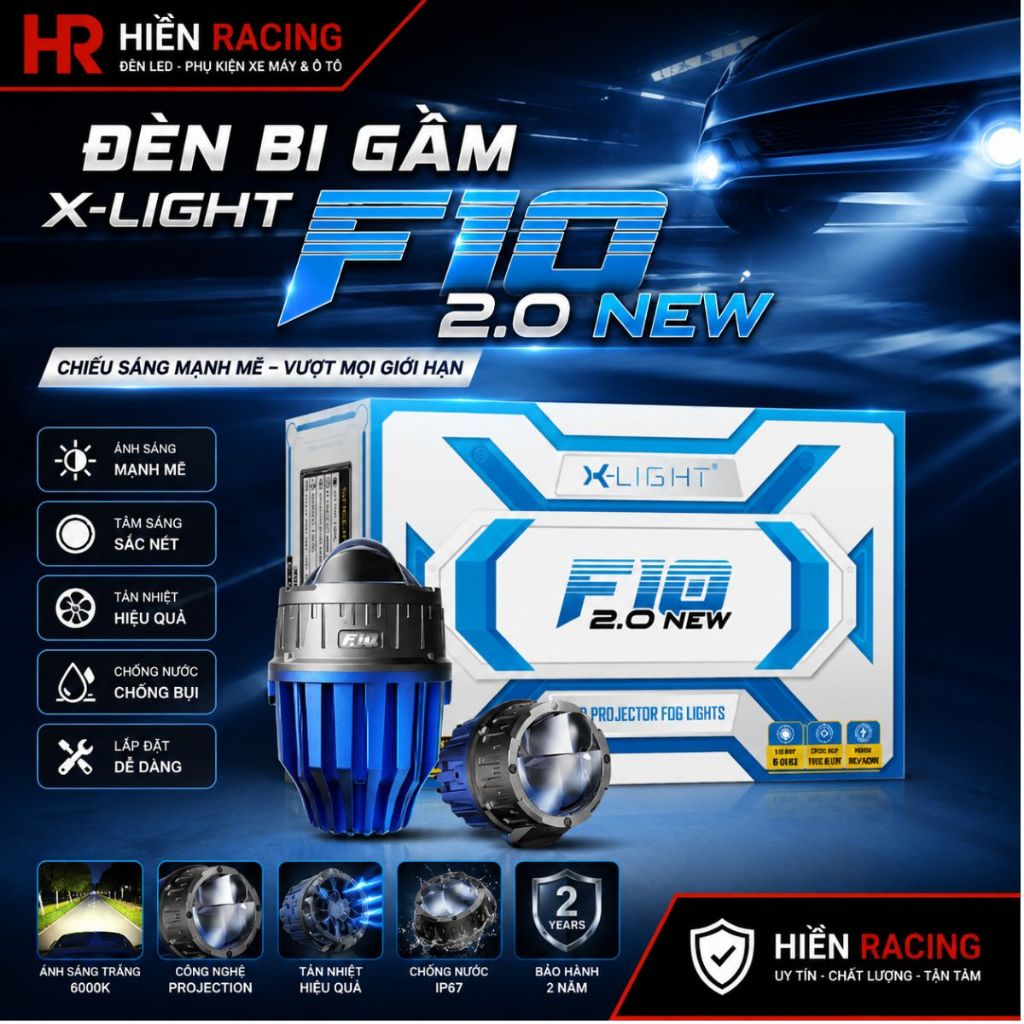 X-Light F10 2.0 New ,  Bi Gầm X-Light F10 2.0 New Cao Cấp, 3 Nhiệt Màu, Tản Nhiệt Tích Hợp