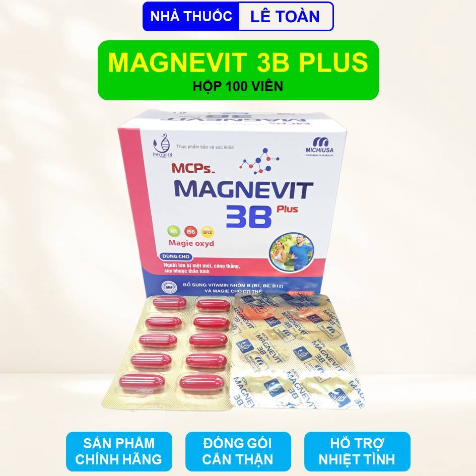 Viên uống bổ sung vitamin nhóm B và magie Magnevit 3B Plus hộp 100 viên