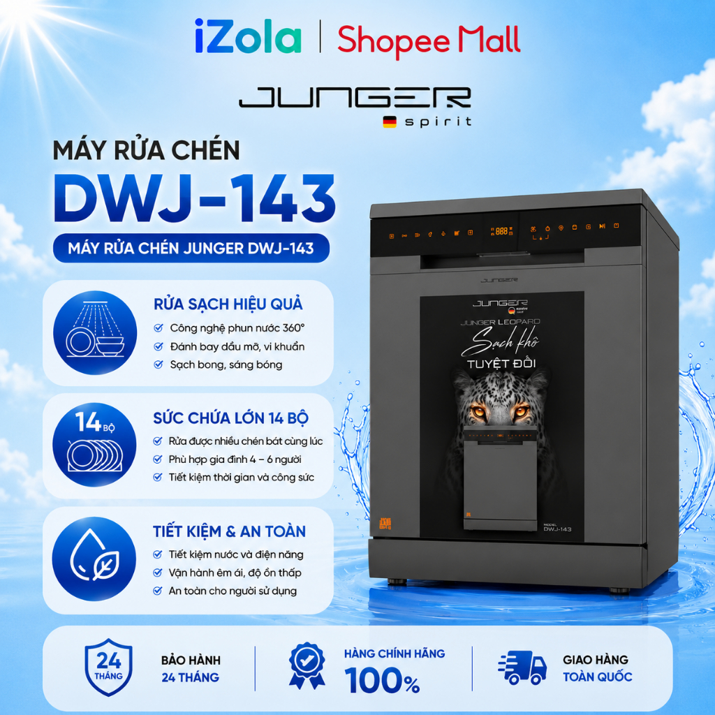DWJ-143 - Máy rửa chén độc lập Junger Leopard DWJ-143 - Hàng chính hãng