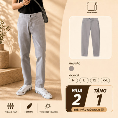 [GIẢM 50%] Quần kaki nam BAMI HOME, quần kaki nam ống suông, form quần tây thanh lịch, thoải mái QK10