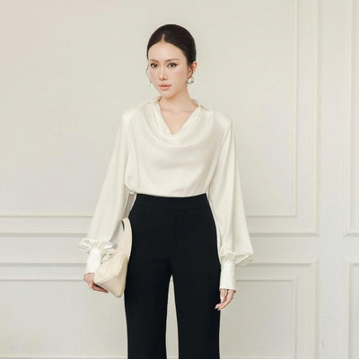 Áo Nữ JOVEN Chinmay Lụa Cổ Đổ Tay Dài Form Suông