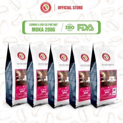 COMBO 5 GÓI Cà phê hạt hiệu Moka gói 200g (ST) - Rang mộc Đắng nhẹ - Pha máy/pha phin - Copen Coffee