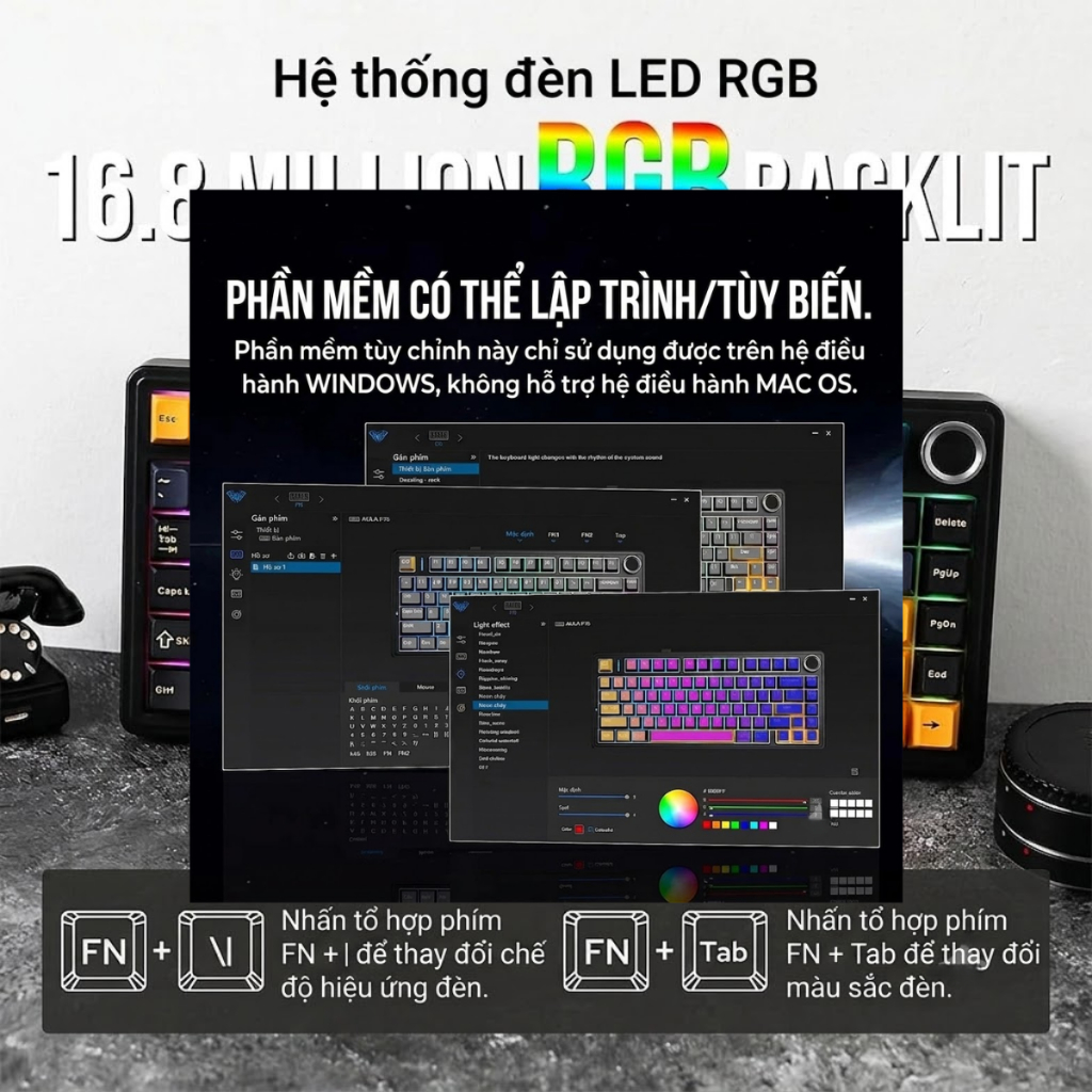 [BẢO HÀNH 24 THÁNG] Bàn phím cơ không dây AULA F75 Neo Night/Black - Kết nối 3 chế độ, Hotswap, Có Led RGB | BigBuy360 - bigbuy360.vn