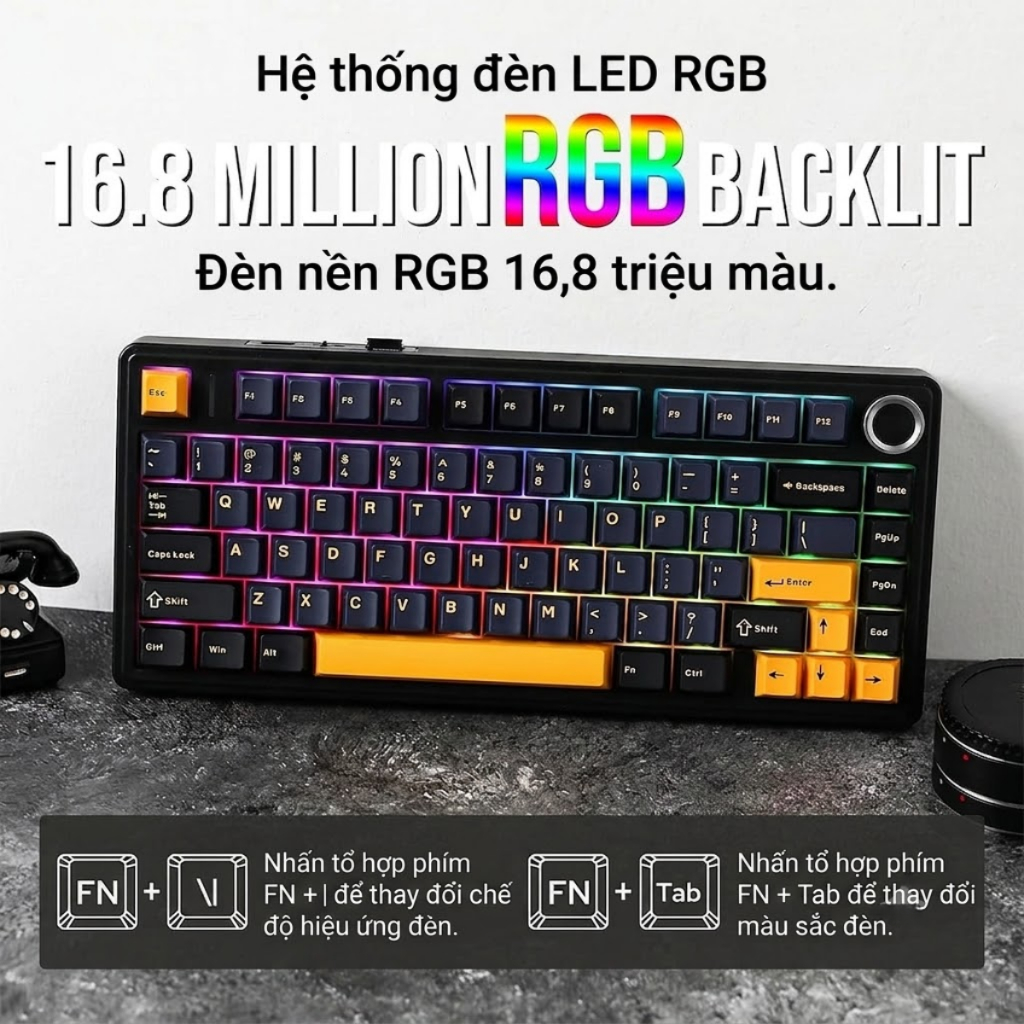 [BẢO HÀNH 24 THÁNG] Bàn phím cơ không dây AULA F75 Neo Night/Black - Kết nối 3 chế độ, Hotswap, Có Led RGB | BigBuy360 - bigbuy360.vn