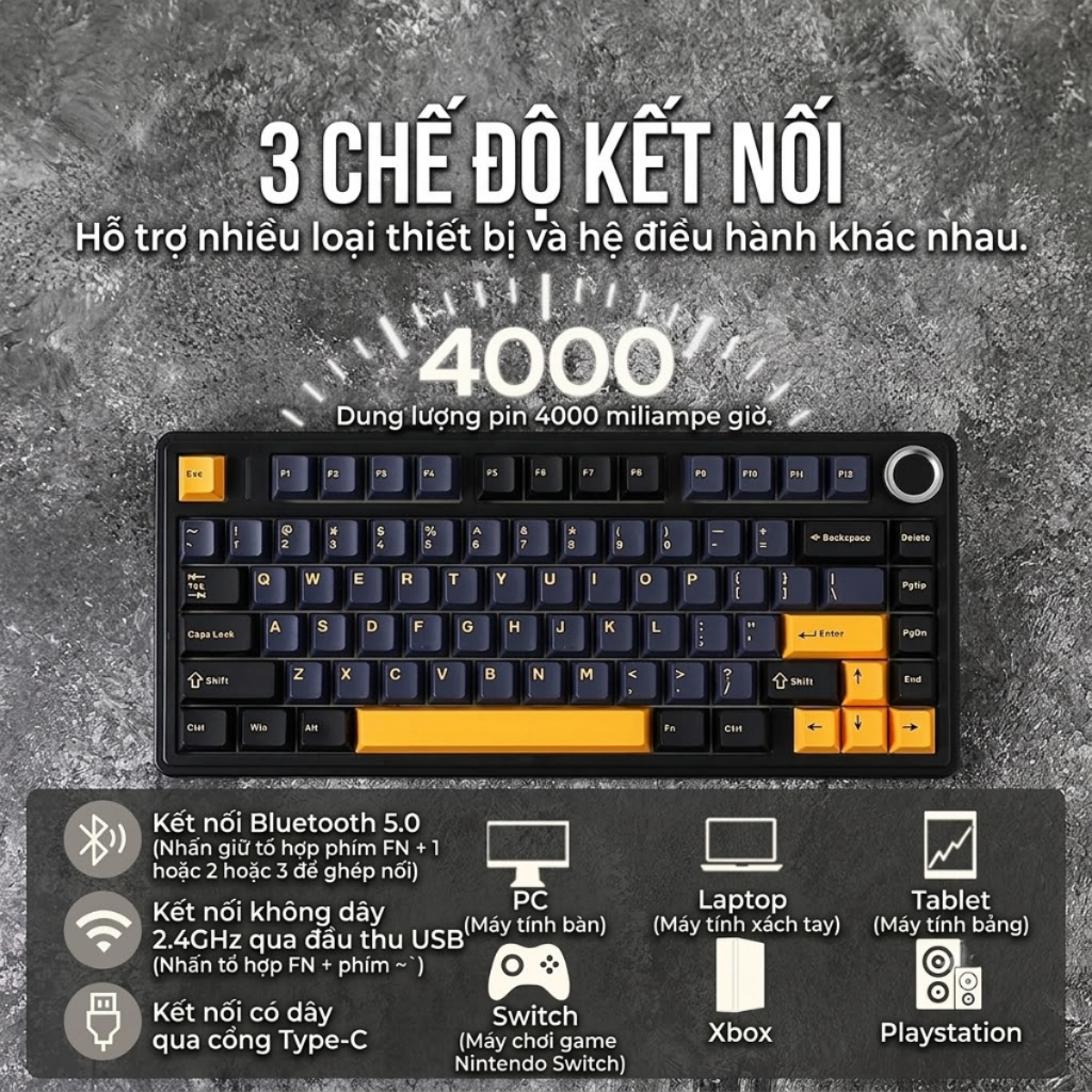 [BẢO HÀNH 24 THÁNG] Bàn phím cơ không dây AULA F75 Neo Night/Black - Kết nối 3 chế độ, Hotswap, Có Led RGB | BigBuy360 - bigbuy360.vn