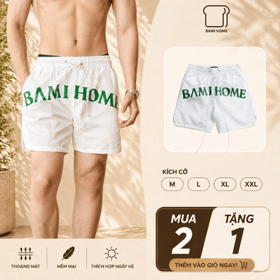 [GIẢM 50%] Quần short nam PURA BAMI HOME BM, quần vải dù kháng nước, có dây rút, lưng thun, form trên gối QB09