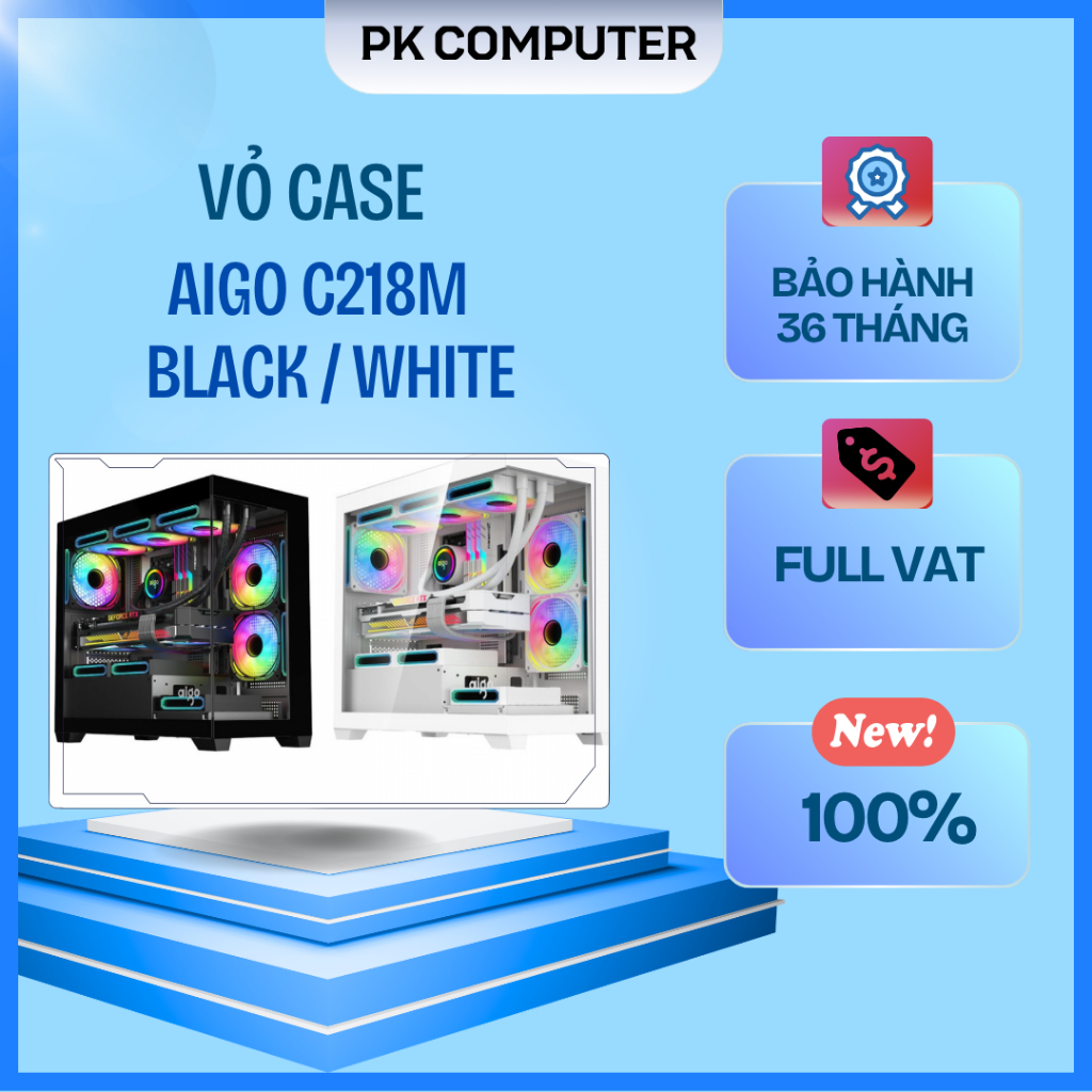 VỎ CASE AIGO C218M BLACK ( MATX, Màu Đen, Màu Trắng Case Bể Cá)
