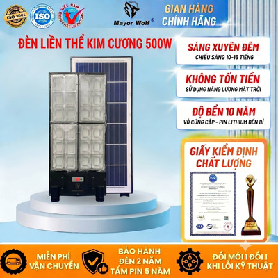 Đèn Đường Liền Thể Kim Cương Năng Lượng Mặt Trời Mayor Wolf MW0135 500W Bảo Hành 2 Năm