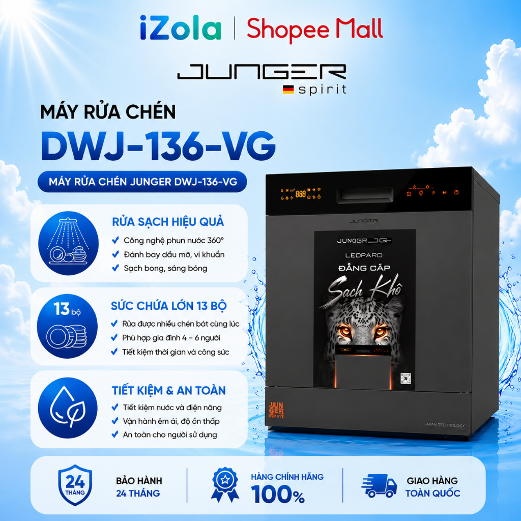 DWJ-136-VG - Máy rửa bát Junger Leopard DWJ-136-VG - Hàng chính hãng