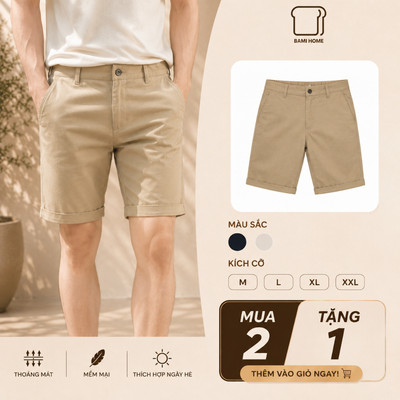 [GIẢM 50%] Quần short kaki nam cao cấp BAMI HOME vải mềm mịn, form thoải mái dễ phối đồ QK03