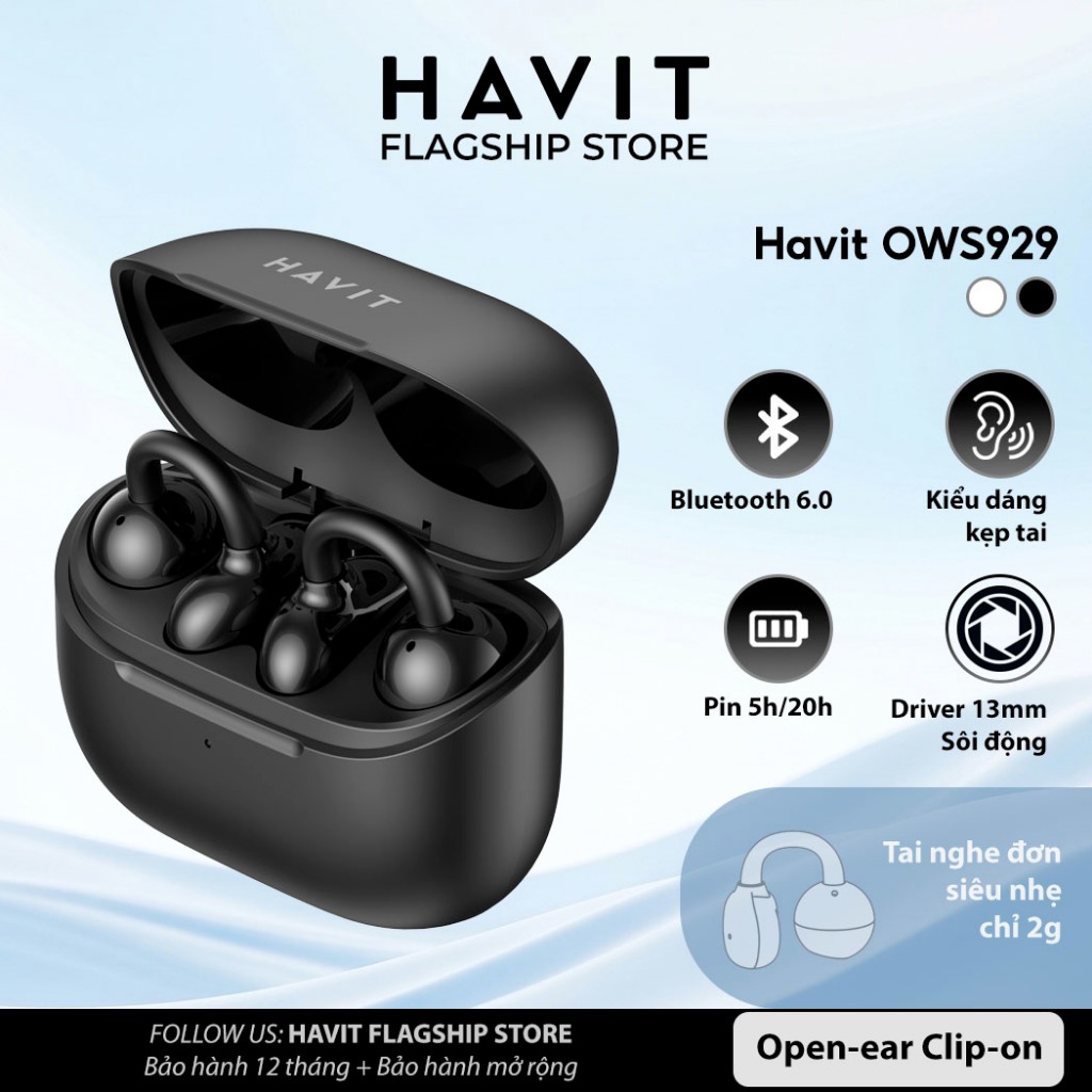 Tai Nghe Không Dây Havit OWS929 | Kiểu Dáng Open Ear Clip-On | Bluetooth 6.0