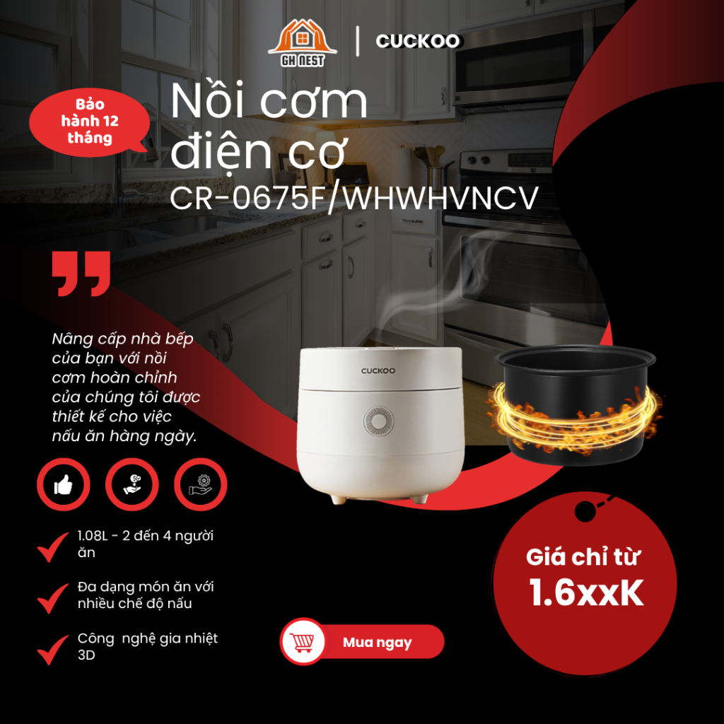 Nồi Cơm Điện Tử Cuckoo CR-0675F/WHWHVNCV – 1.08 Lít - Hành chính hãng - Designed by Cuckoo in Korea