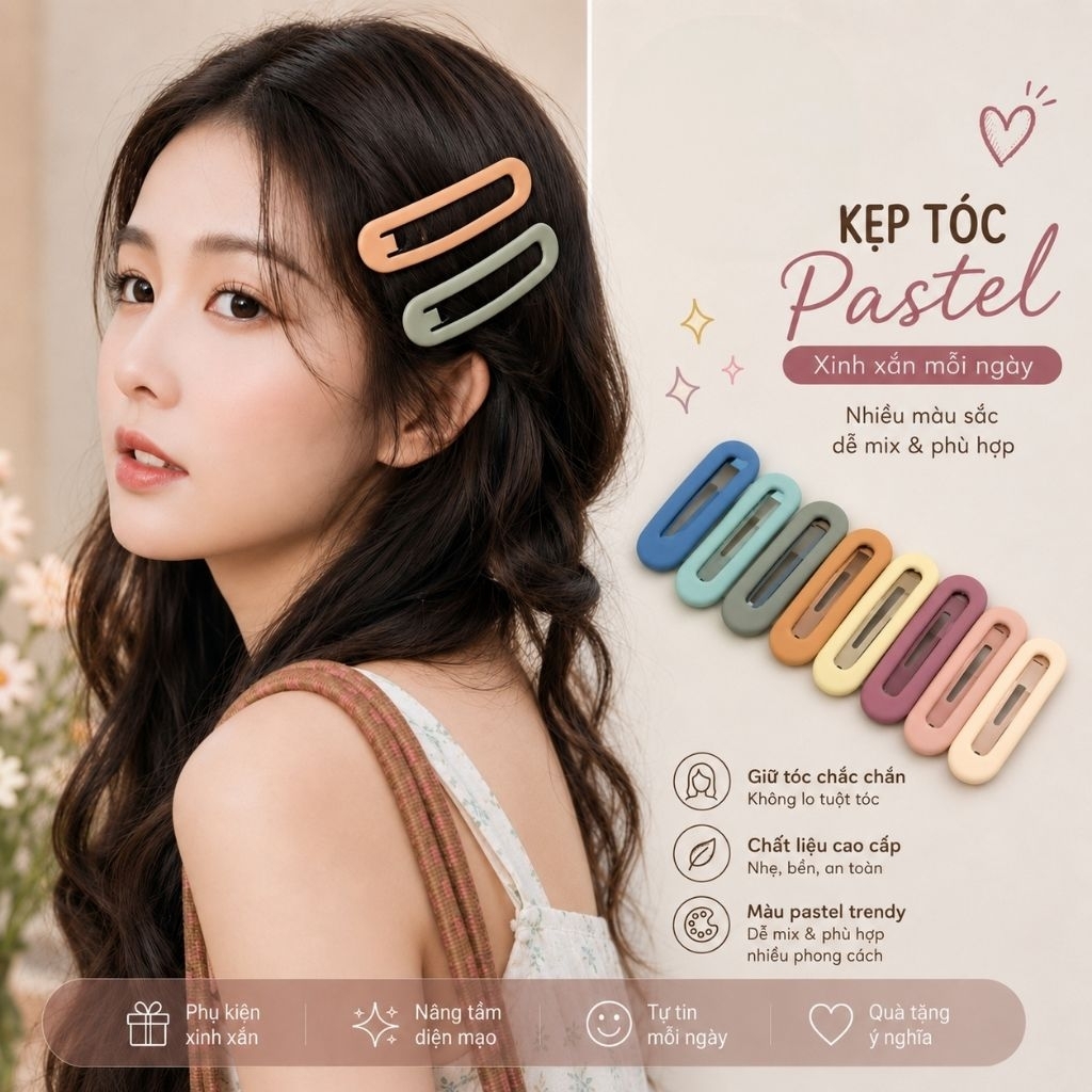 Kẹp tóc mái - ghim tóc chữ nhật màu macaron