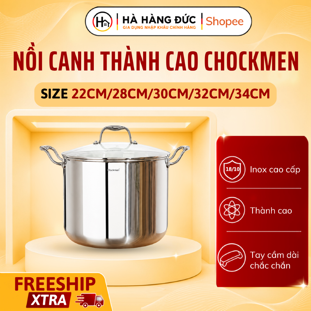 Nồi Canh Thành Cao Chockmen Inox Cao Cấp, Nồi Đa Năng  Nhiều Kích Cỡ - C829/C238/C239/C258/C830