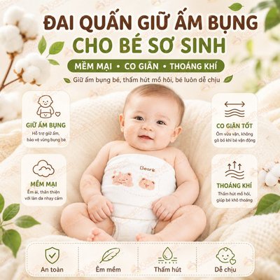 Đai quấn giữ ấm bụng cho bé sơ sinh, khăn quấn bụng cotton co giãn mềm mại, thoáng khí KidAndMom