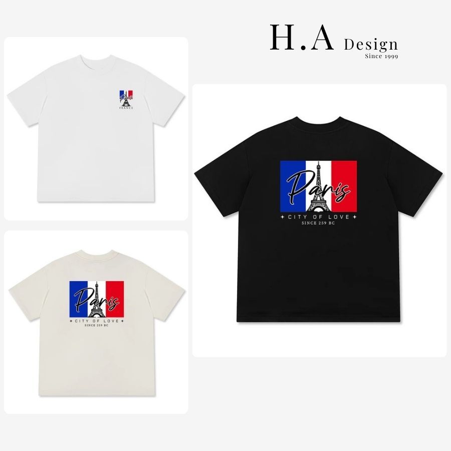 Áo Thun France Paris Form Unisex Nam Nữ Vải Cotton 250GSM Áo Phông Paris City 589498