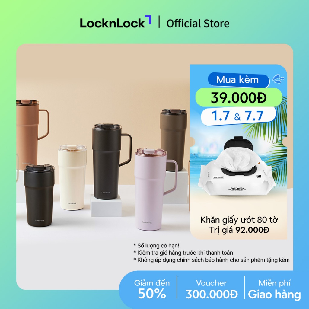 Bình giữ nhiệt LocknLock Metro Cafe Tumbler 650ml / 500ml / 750ml bằng thép không gỉ 304 phủ sứ kèm dây xách