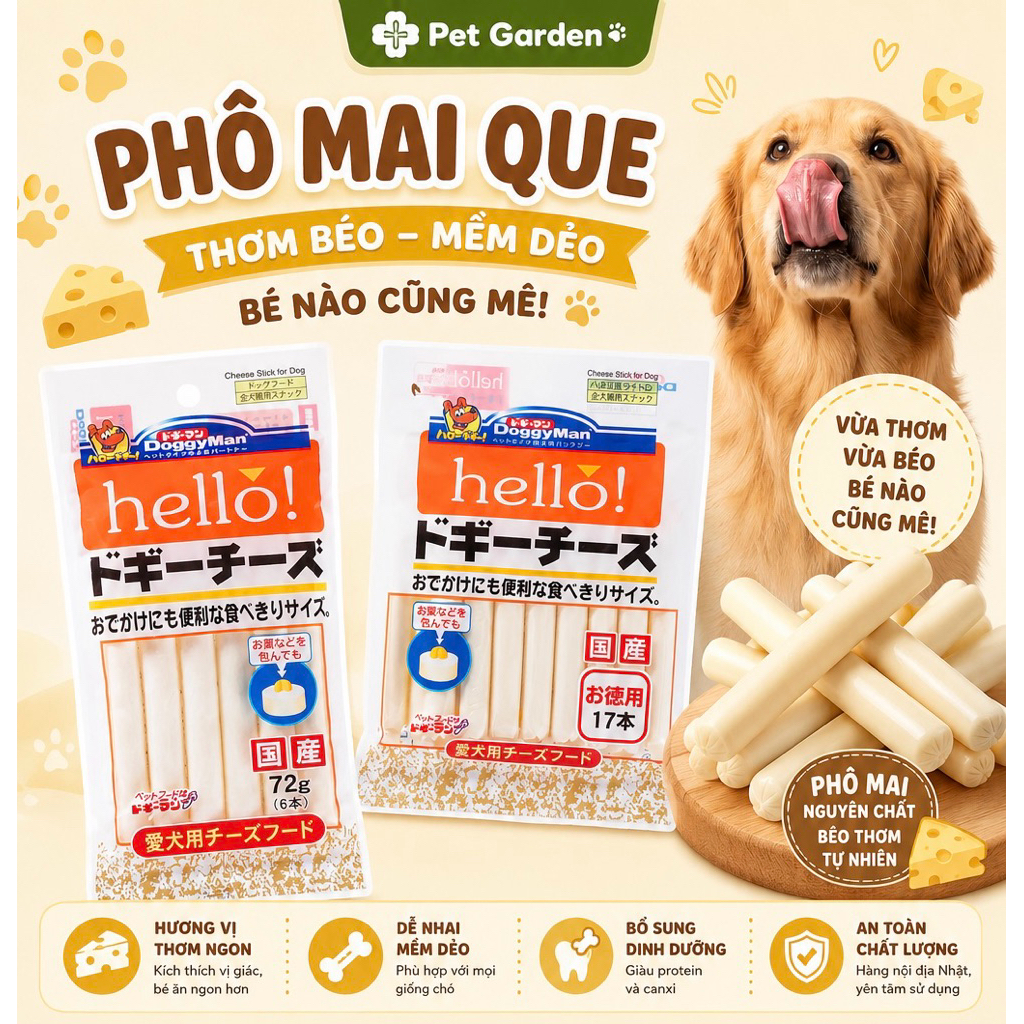 [New] Phô Mai Que Cho Chó Doggyman Bánh Thưởng Mềm Dễ Nhai