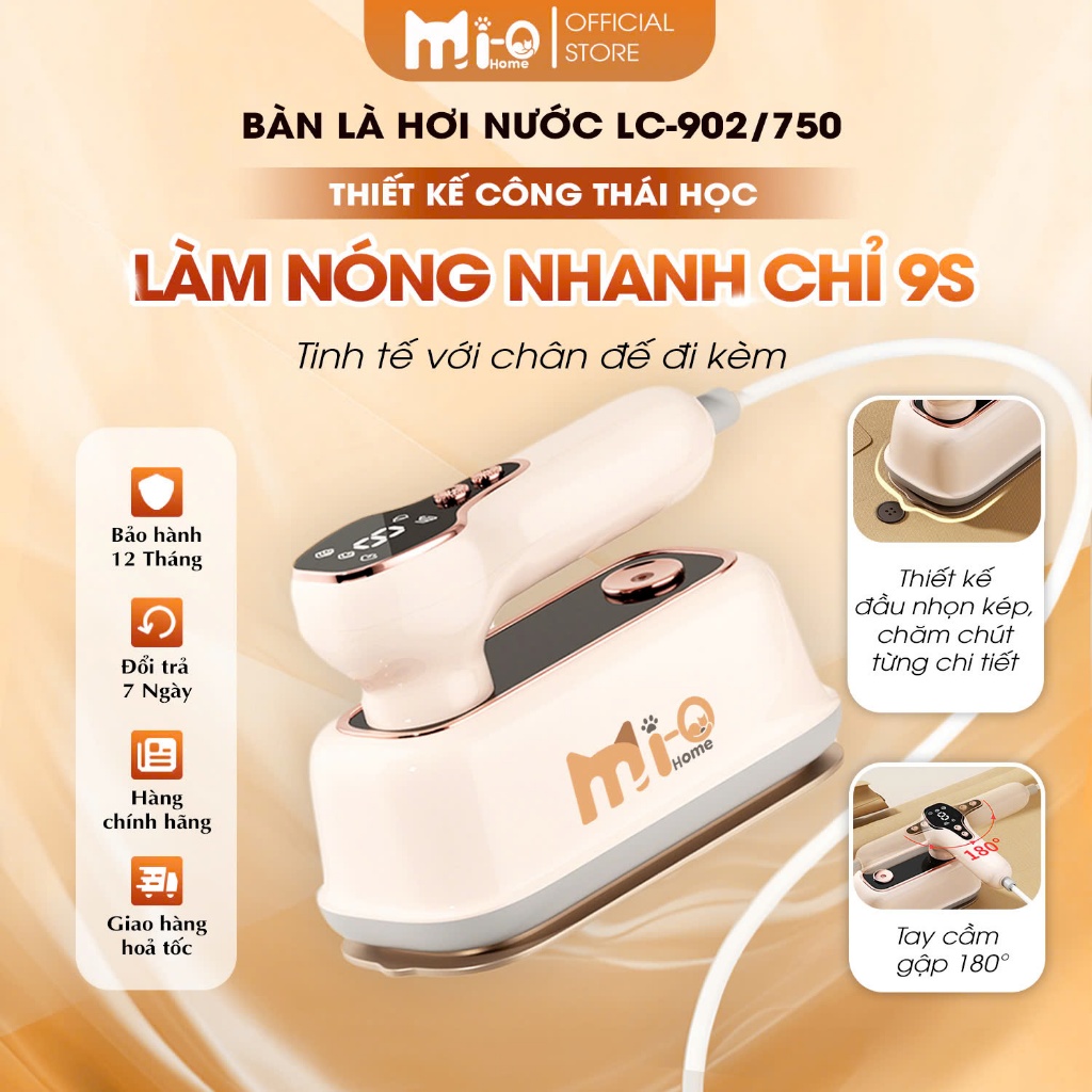 Bàn Là Hơi Nước Cầm Tay Mi-Ohome LC-902 Chính Hãng | Bàn Ủi Hơi Nước Mini Ủi Nhanh Phẳng Quần Áo | Ủ