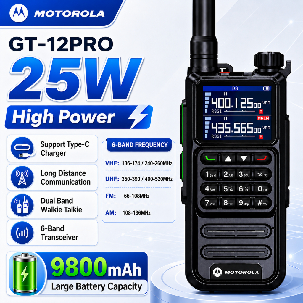 Motorola Bộ đàm đa băng tần VHF-UHF-FM-AM  Dung tích lớn 9800Mah Đa năng, trò chuyện khoảng cách xa