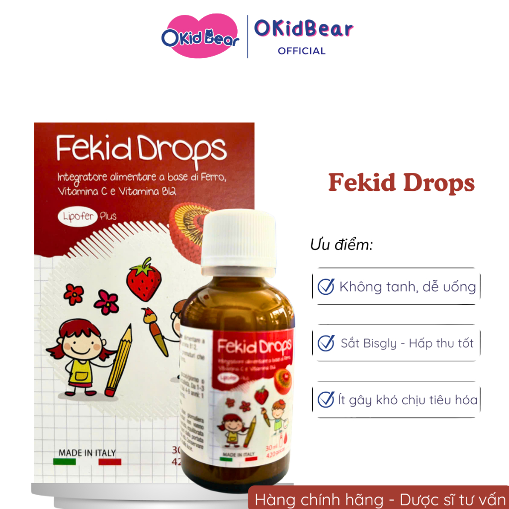 Fekid Drops, Sắt nhỏ giọt, Bổ sung Sắt, Vitamin C cho trẻ, Chai 30ml