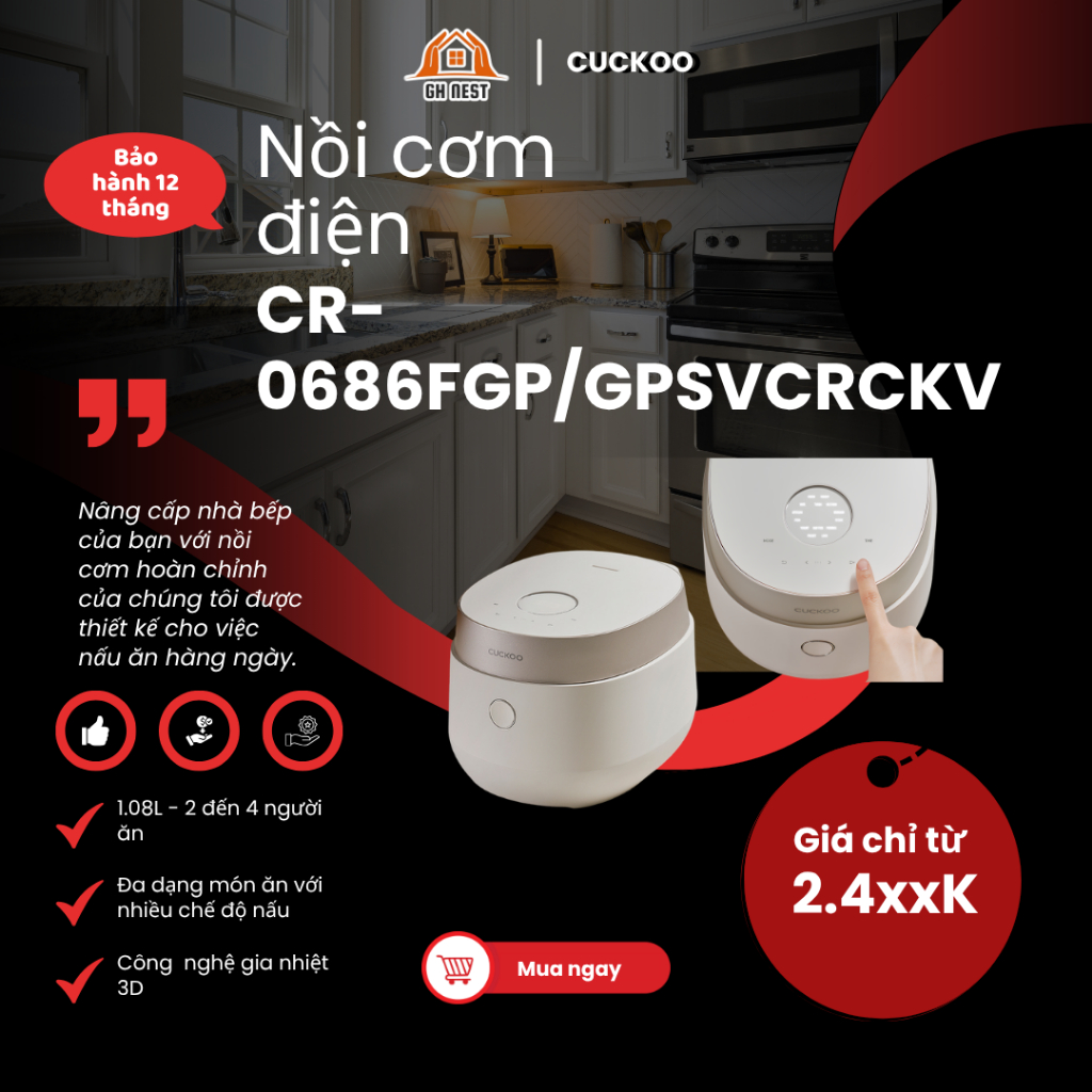 Nồi Cơm Điện Tử Cuckoo CR-0685GW – 1.08 Lít - Hàng chính hãng - Designed by Cuckoo in Korea