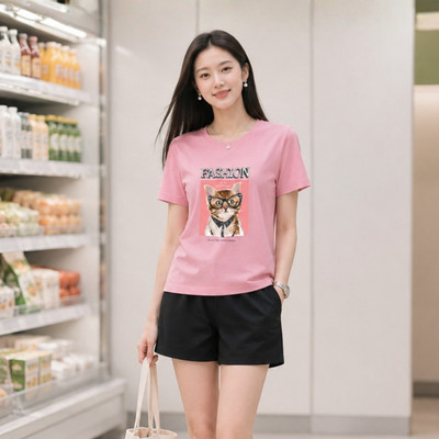 Bộ quần áo thun nữ dáng vừa NB26 in hình mèo chất liệu cotton Loza VP705